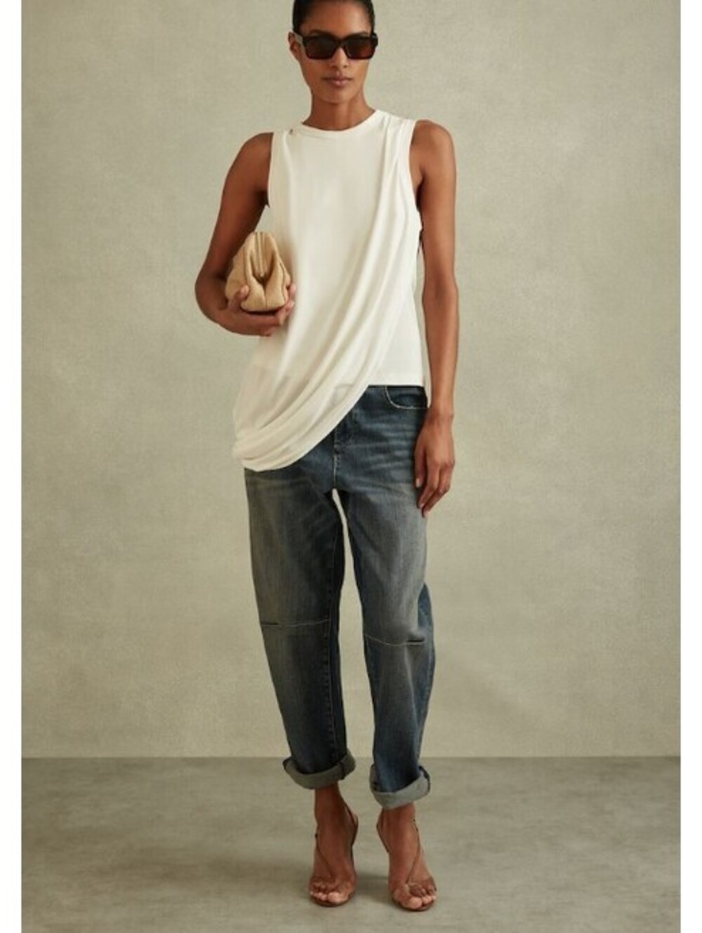 Reiss Elva Draped Women's Ivory Sleeveless Camisole Top Size S